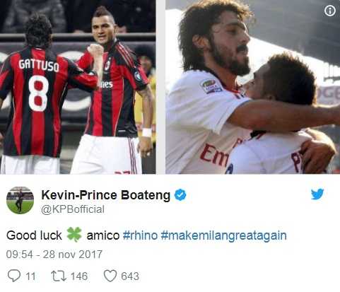 Boateng, tweet per Gattuso: “Buona fortuna Rino” preview