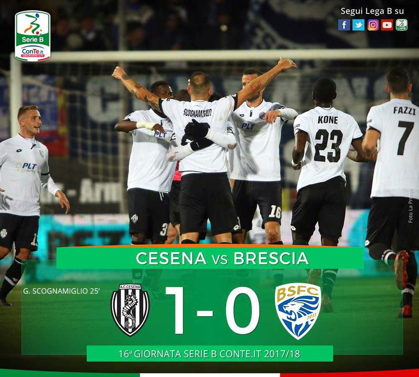 Serie B: al Cesena il monday night della 16ª giornata, contro il Brescia è 1-0 preview
