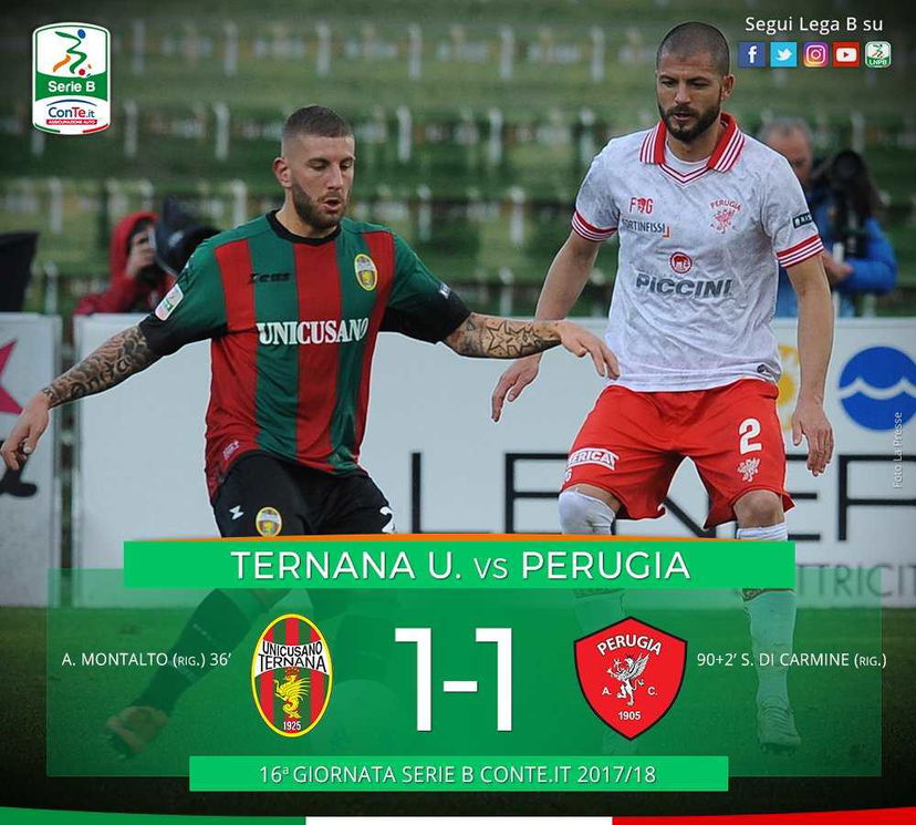 Ternana, Montalto non basta. Il Perugia pareggia in dieci con Di Carmine preview