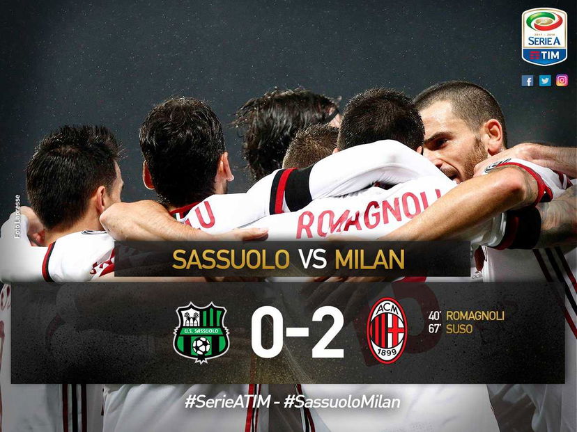 Romagnoli incorna, Suso dipinge alla sua maniera: Sassuolo-Milan 0-2 preview