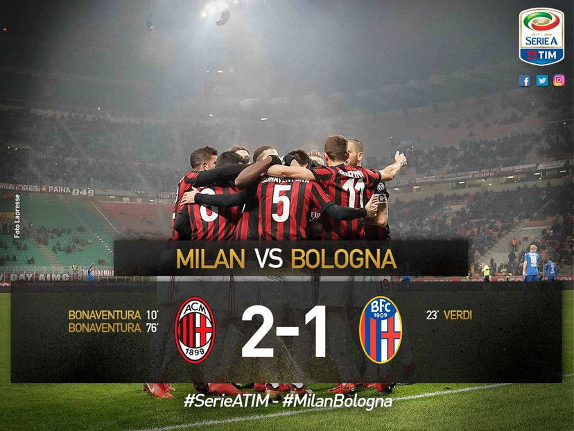 Milan, riecco la vittoria: contro il Bologna decide una doppietta di Bonaventura preview