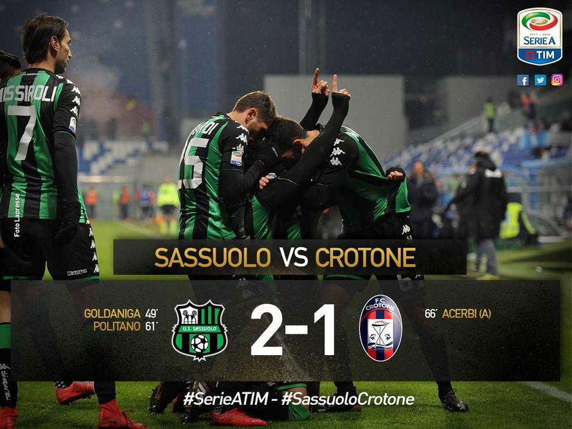 Serie A: prima gioia al Mapei per il Sassuolo, Goldaniga e Politano stendono il Crotone preview