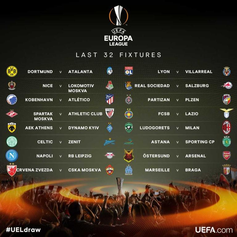 Europa League ecco il quadro completo dei sedicesimi di finale