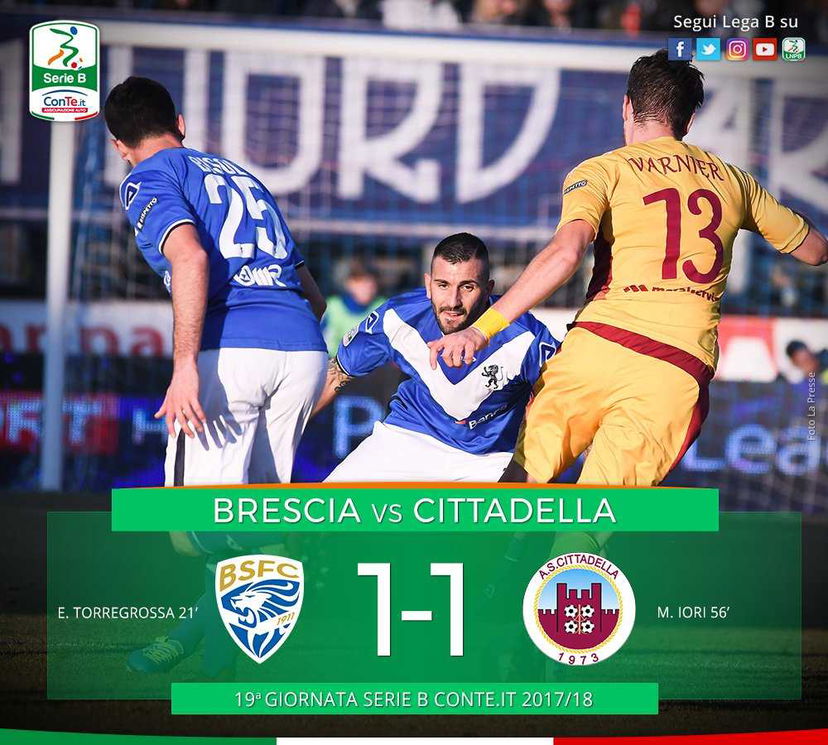 Serie B: Brescia-Cittadella 1-1, Iori risponde a Torregrossa preview