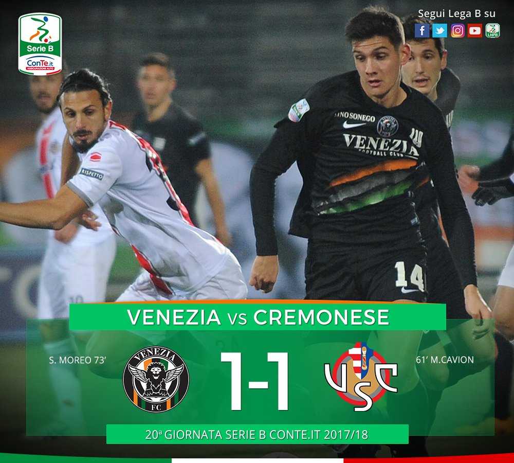 Serie B: Venezia-Cremonese 1-1, Moreo Risponde A Cavion