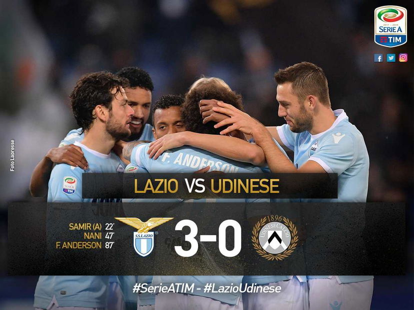 Serie A: la Lazio stende 3-0 l’Udinese e vola al terzo posto solitario preview