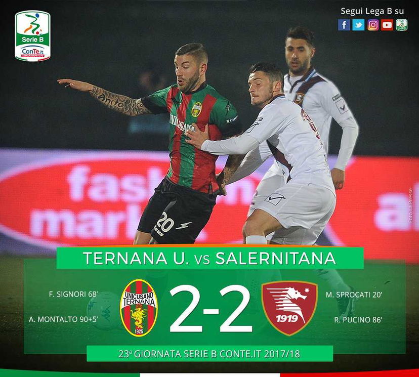 Serie B: Montalto agguanta la Salernitana al 94’, a Terni finisce 2-2 preview