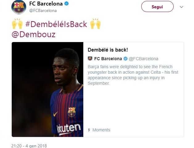 Coppa del Re: il Barça pareggia a Vigo. Ma la notizia è il ritorno in campo di Dembelé dopo 110 giorni preview