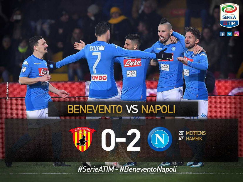 Serie A: Mertens più Hamsik, il Napoli espugna Benevento e torna in vetta preview