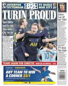 Daily Express prima pagina Juve Tottenham