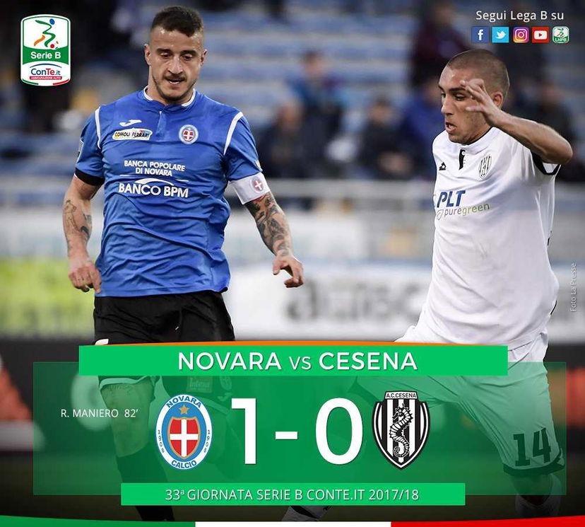 Serie B: Novara-Cesena 1-0, Maniero entra dalla panchina e decide la gara preview
