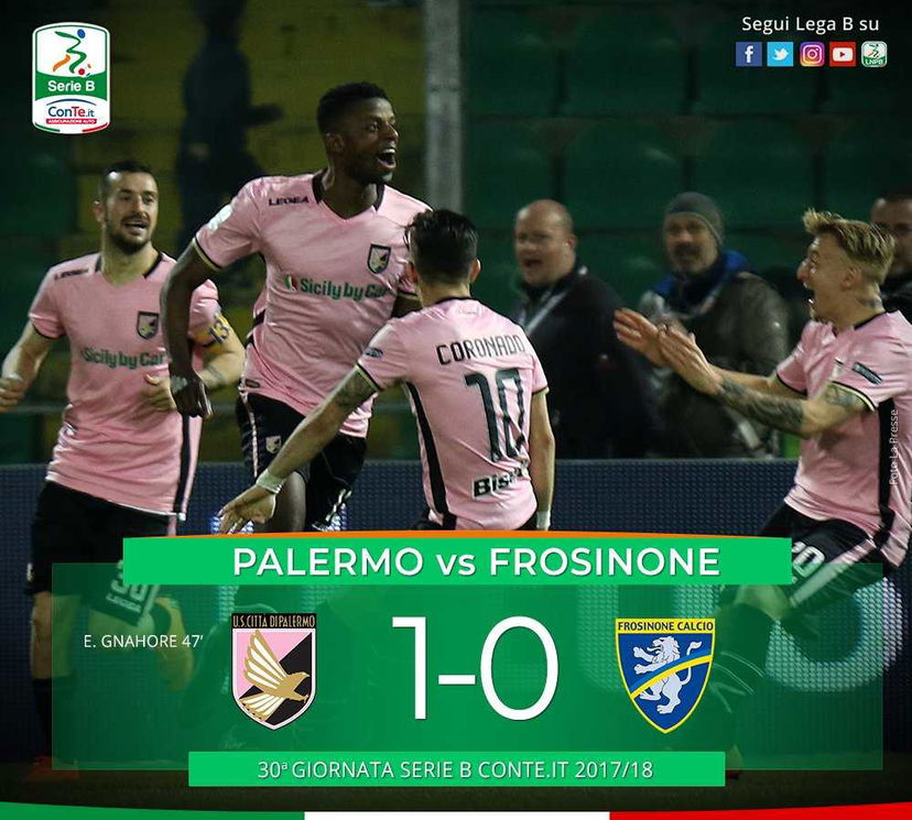 Il Palermo ferma il Frosinone e vola e meno 3 dalla vetta. Decide Gnahore preview