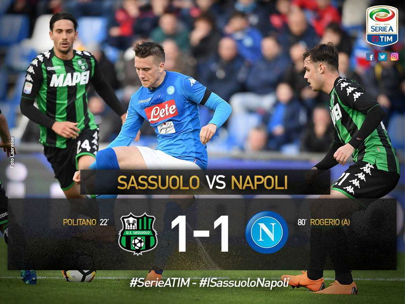 Il Napoli sbatte contro il Sassuolo: vantaggio di Politano e autogol di Rogerio, è 1-1 preview