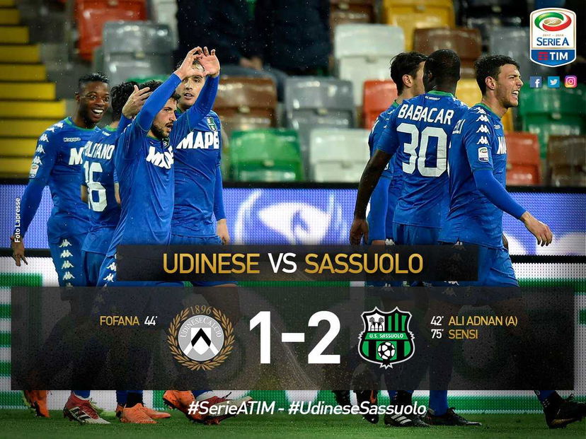 Il Sassuolo sbanca Udine, finisce 1-2: decide Sensi al 75′ preview