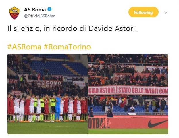 Roma-Torino: l’Olimpico saluta Davide Astori preview