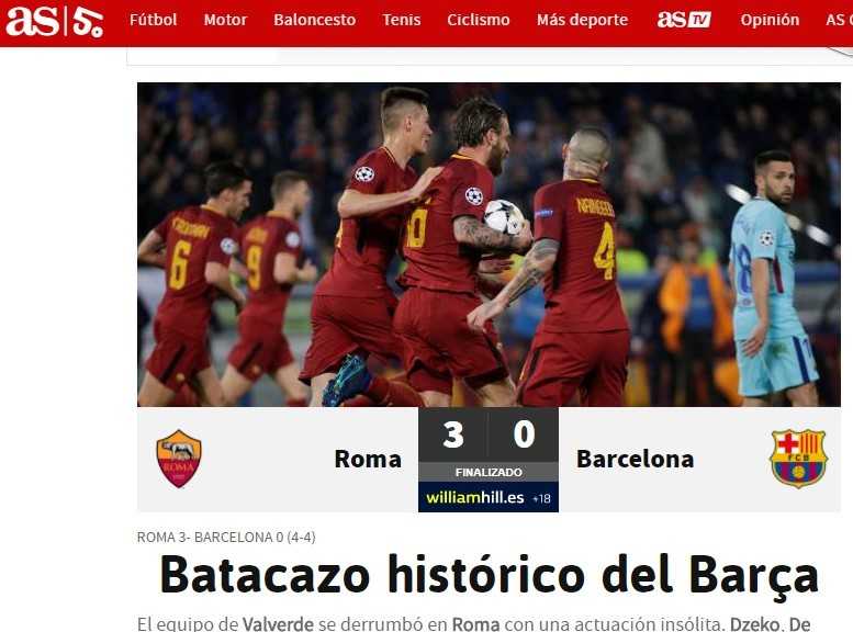 Impresa Roma, i titoli dei quotidiani spagnoli: “Batacazo, crollo, debacle, il Barça più ridicolo della storia della Champions” preview