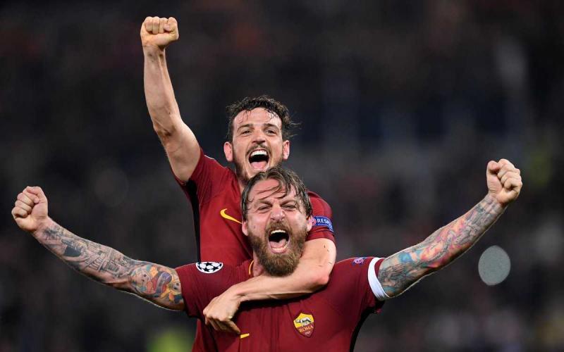 De Rossi e Florenzi vs Barcellona Foto Champions League Twitter