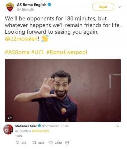 Salah saluto Twitter Roma Liverpool