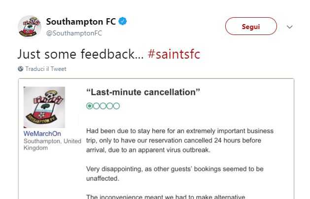 L’hotel cancella la prenotazione: il Southampton si vendica… su Tripadvisor! preview