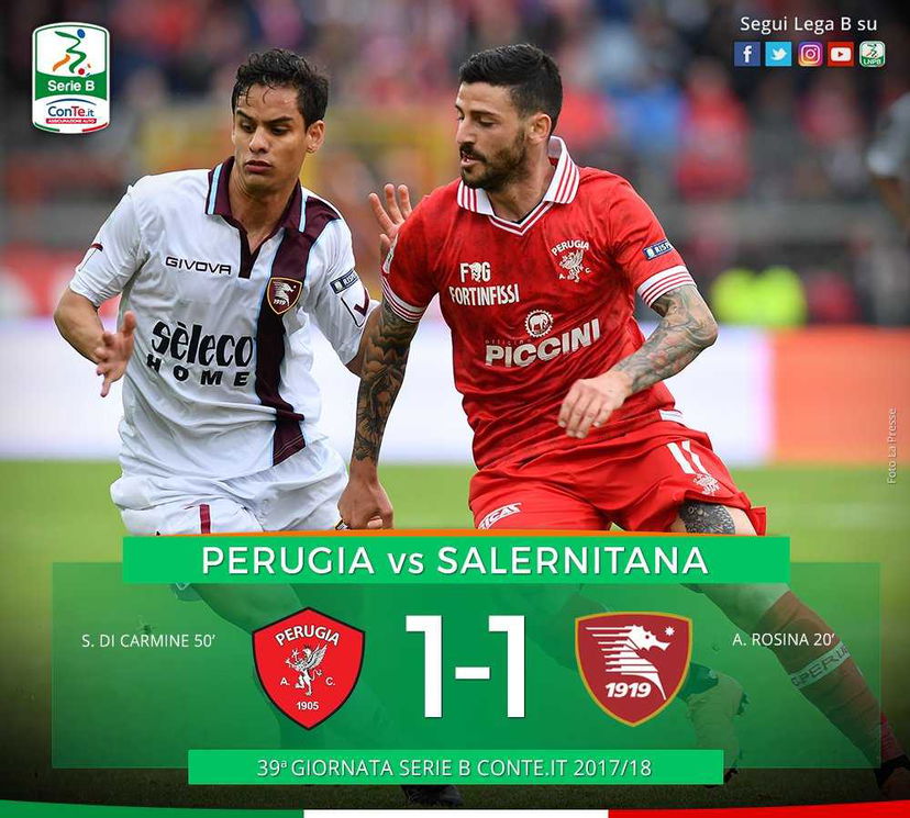 Serie B: Di Carmine risponde a Rosina, Perugia-Salernitana è 1-1 preview