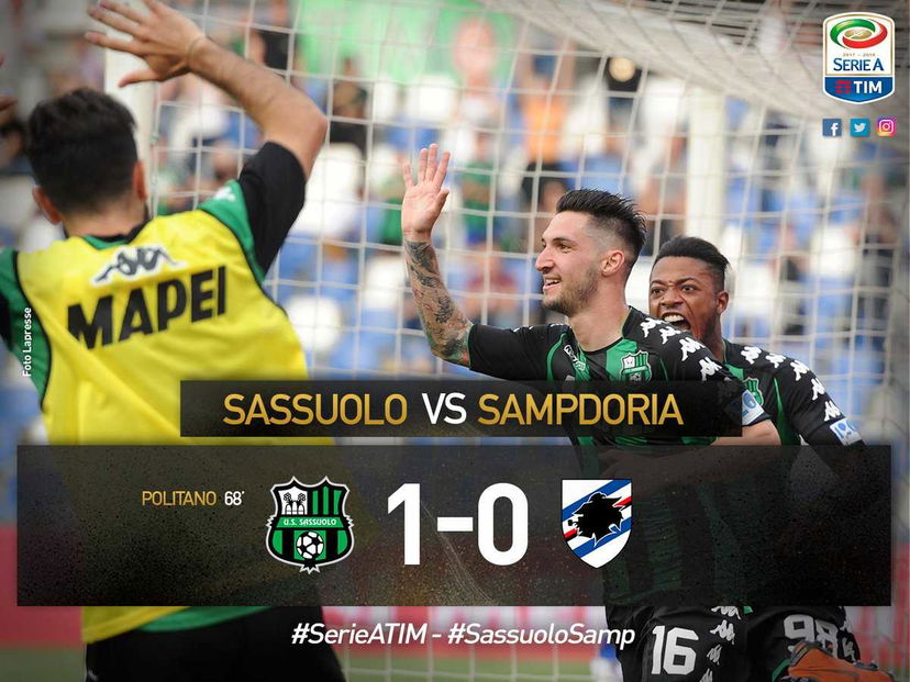 Serie A: Politano stende la Samp, il Sassuolo brinda aritmeticamente alla salvezza preview