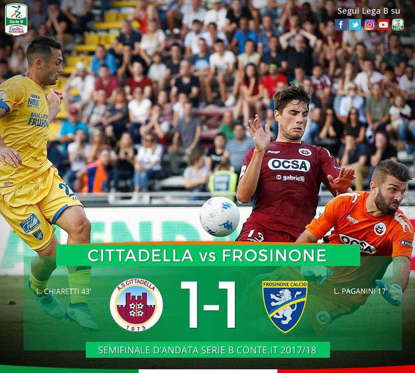 Playoff Serie B: Cittadella-Frosinone è 1-1, tutto rimandato alla sfida di ritorno preview