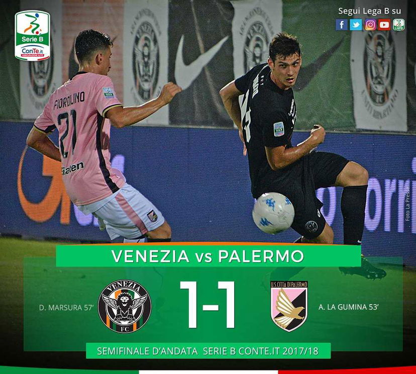 Playoff Serie B: Venezia-Palermo 1-1, Marsura risponde a La Gumina preview