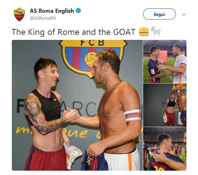 Roma-tweet: “Messi è il miglior giocatore di tutti i tempi” preview