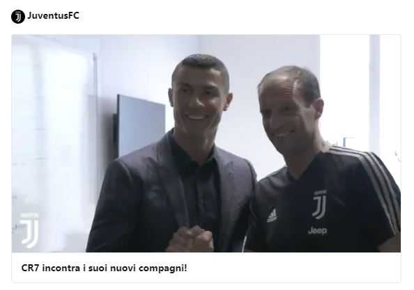 Ronaldo-day, ecco il saluto con Allegri e i nuovi compagni. Il video preview