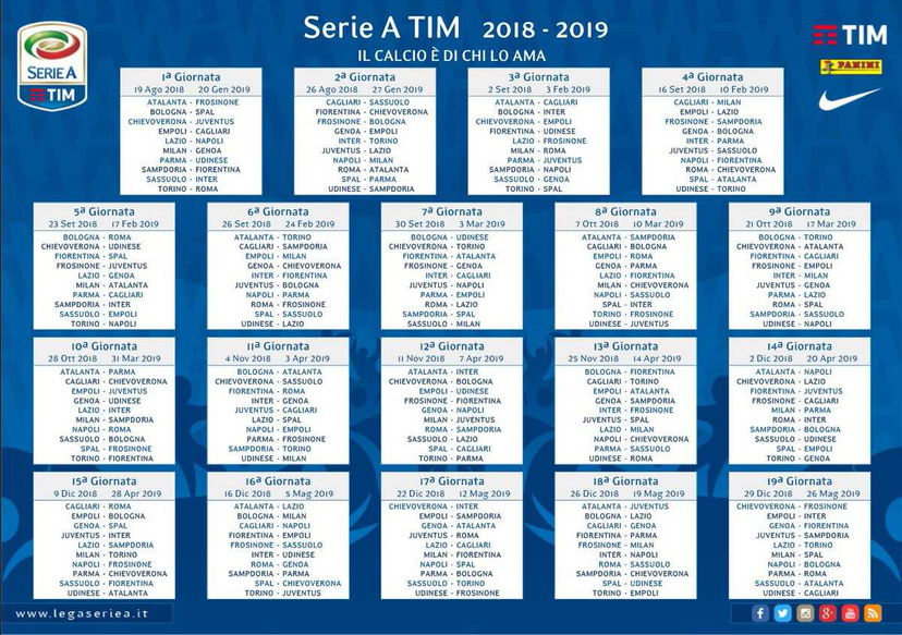 Serie A: ecco il calendario completo della stagione 2018-2019 preview