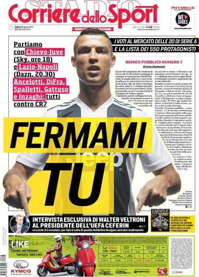 Le prime pagine dei quotidiani: spazio all’esordio di CR7 preview