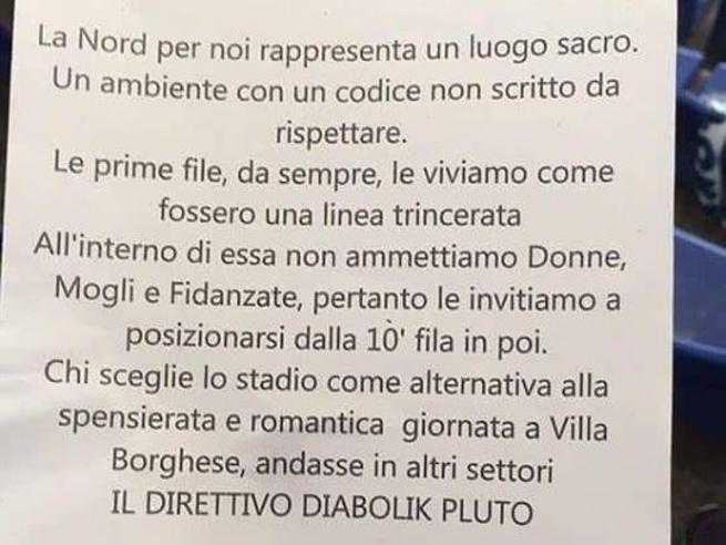 Volantino choc in Curva Nord all’Olimpico: “No alle donne nelle prime dieci file” preview
