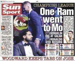 Sun in prima pagina: Ramos stuzzica Salah sfiorando la sua spalla preview