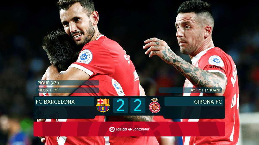 Liga: il Girona spaventa il Barça con Stuani, Piqué firma il 2-2. Espulso Lenglet preview