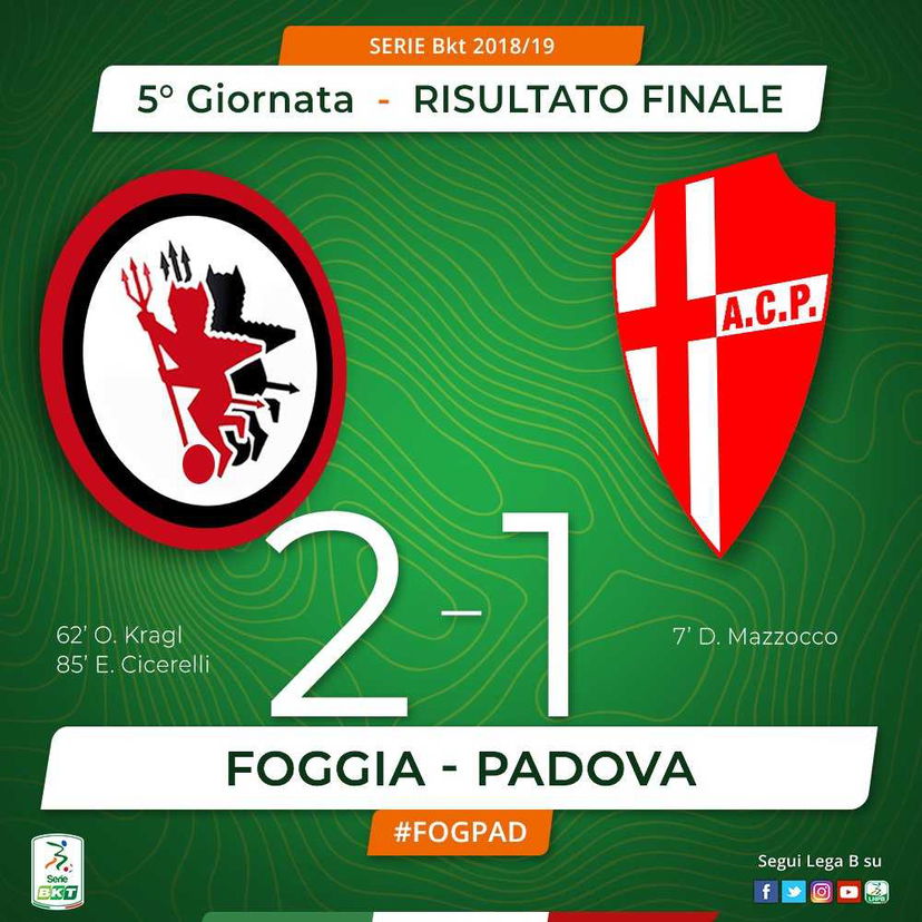 Serie B: il Foggia ribalta il Padova con Kragl e Cicerelli preview