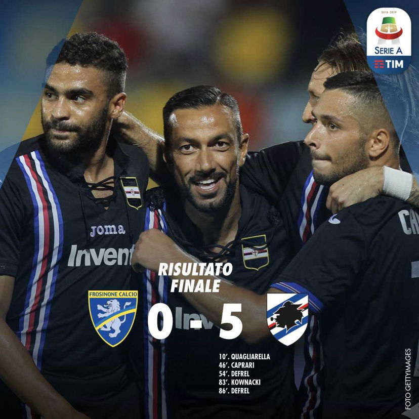 Manita Samp contro il Frosinone: doppietta di Defrel, segna ancora Quagliarella preview
