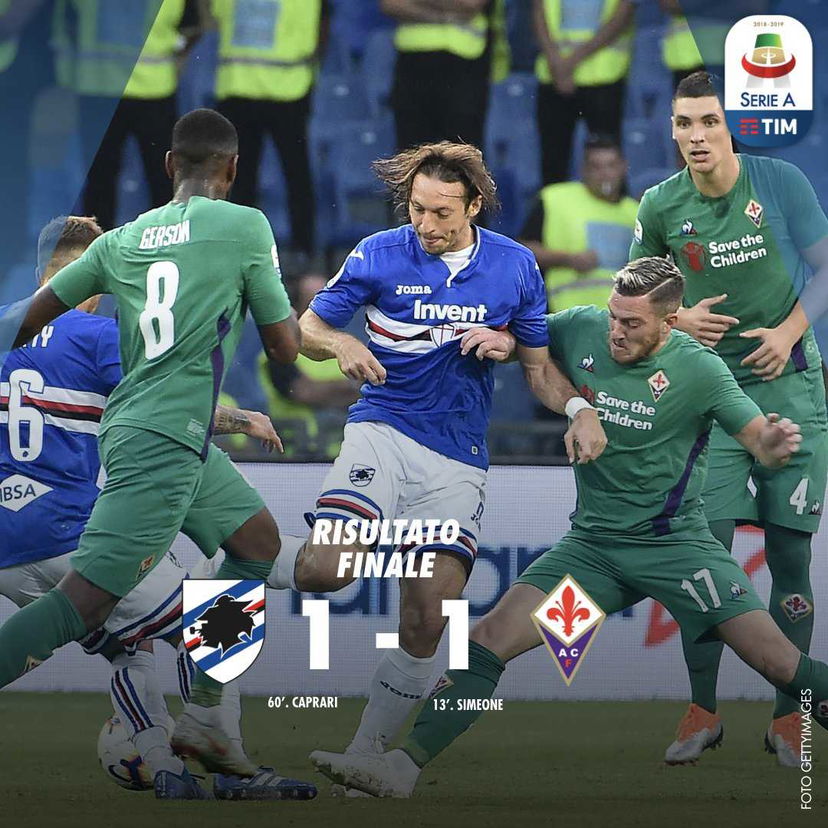 Serie A: Samp-Fiorentina finisce 1-1. Caprari replica a Simeone preview