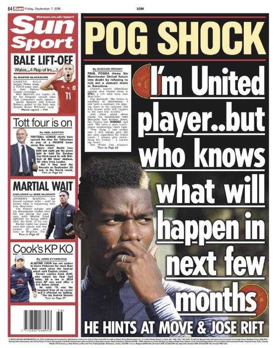 Sun in prima pagina: Pogba non esclude una sua partenza preview