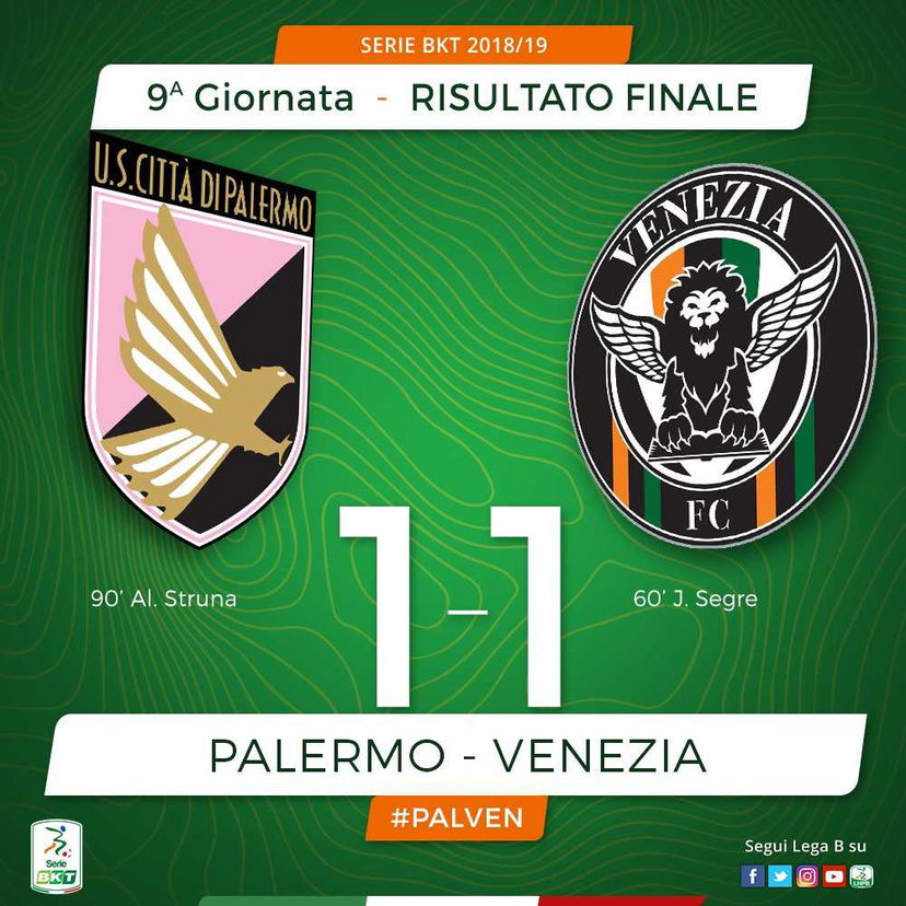 Struna salva il Palermo al 90′: contro il Venezia è 1-1 preview
