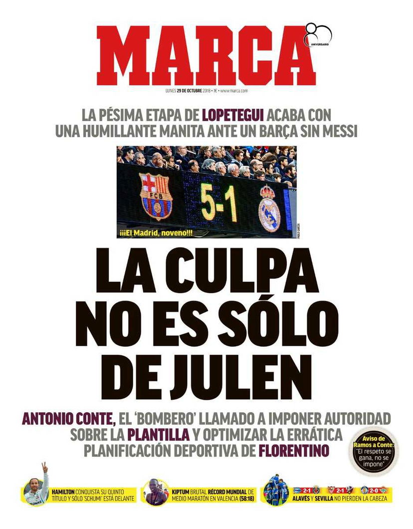 Marca in prima pagina: “Non è solo colpa di Lopetegui. Conte chiamato a imporre autorità” preview