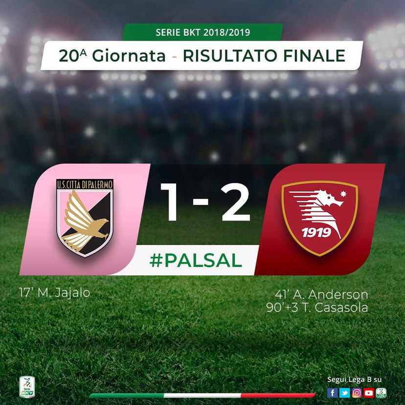 Serie B: blitz in rimonta della Salernitana, Casasola gela il Palermo preview