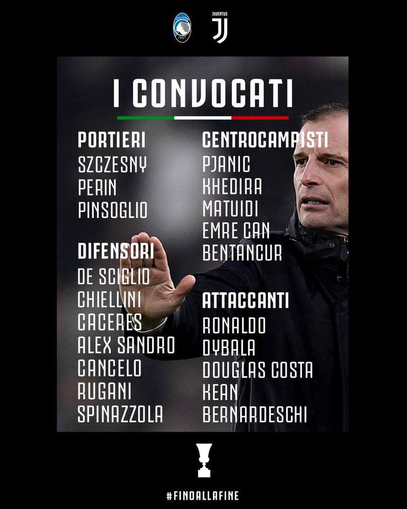 Coppa Italia: Juve, ecco i convocati per l’Atalanta. Caceres ok, tornano Pjanic e Khedira preview