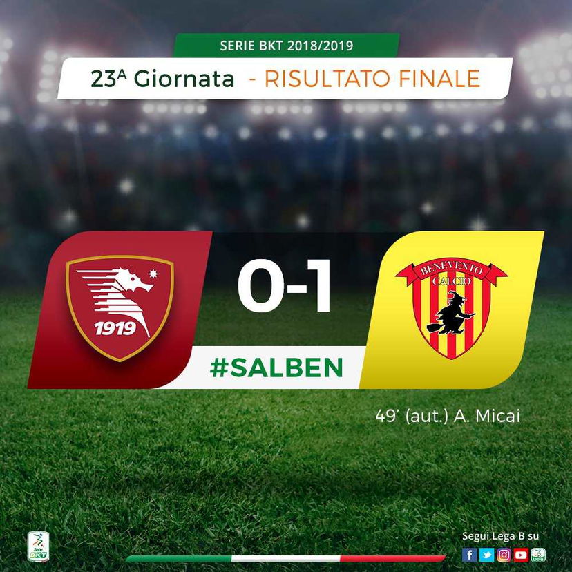 Serie B: il Benevento espugna l’Arechi, un autogol di Micai condanna la Salernitana preview