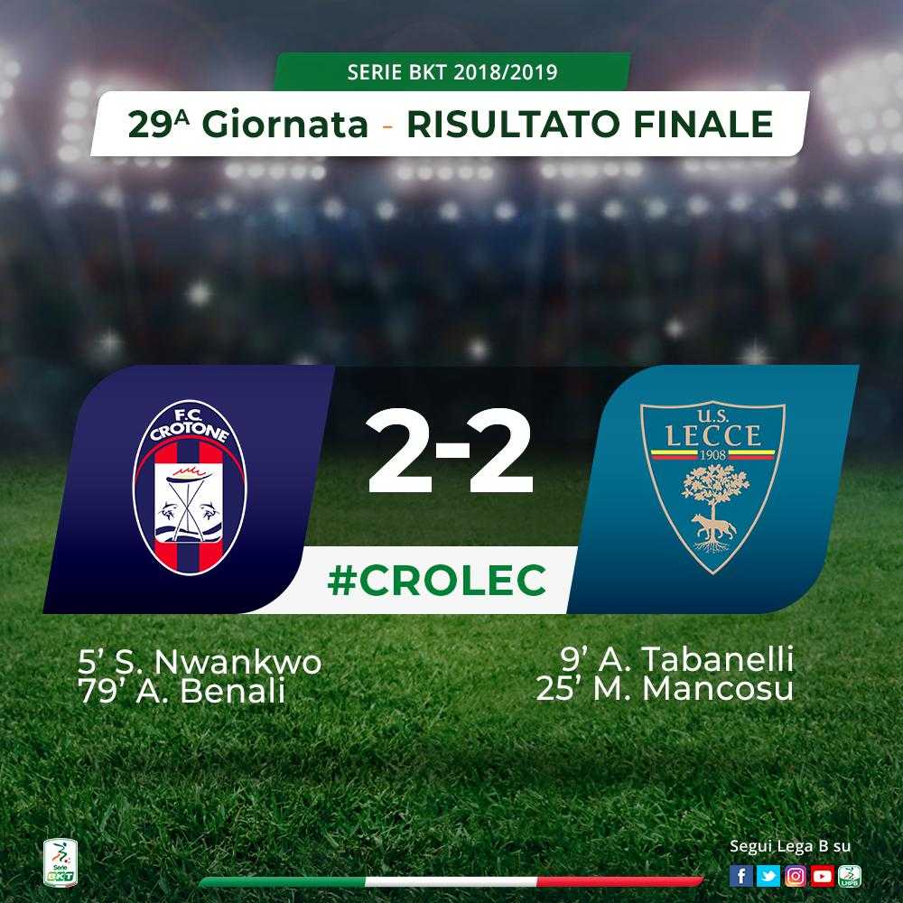 Serie B: il Crotone riprende il Lecce al 79′, allo “Scida” è 2-2 article-post
