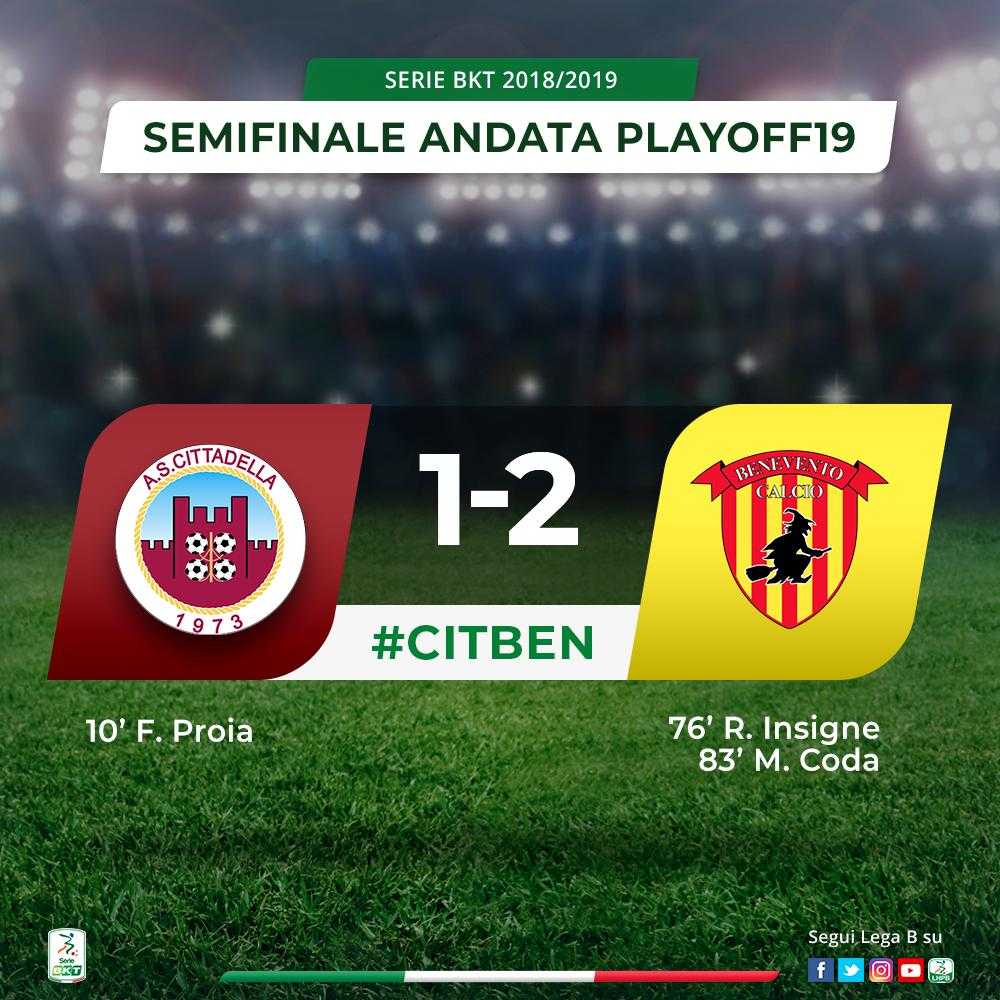 Insigne più Coda, il Benevento ribalta il Cittadella: 2-1 nell’andata della semifinale article-post