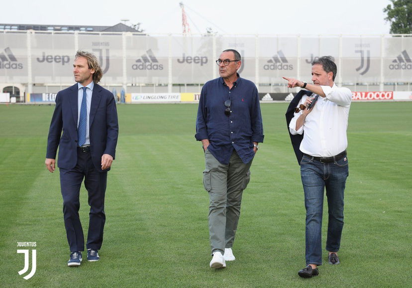 Sarri, prima visita alla Continassa con Nedved e Paratici. Foto e video preview