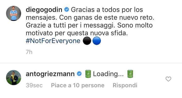 Godin annuncia l’accordo con l’Inter, Griezmann: “Loading…” preview