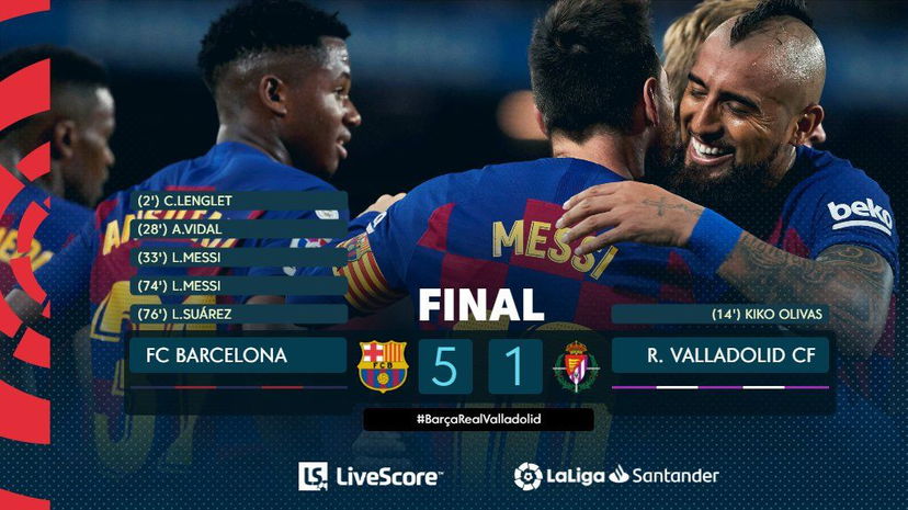 Liga: il Barça stende 5-1 il Valladolid. Per Messi doppietta e 50 reti su punizione preview