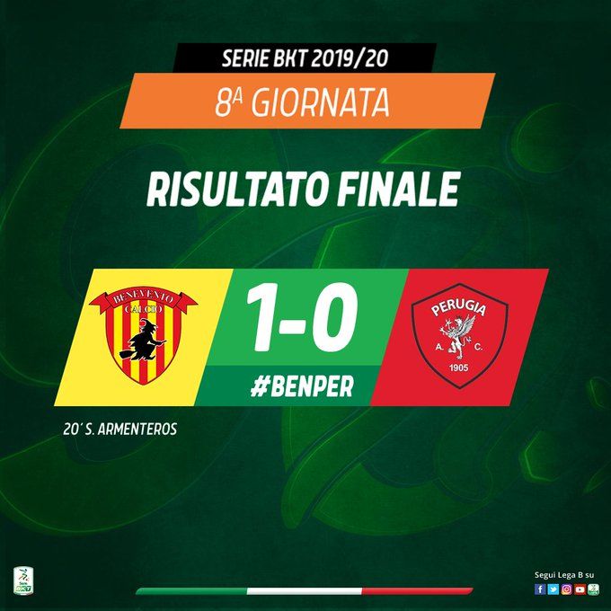 Serie B: Armenteros-gol, il Benevento piega il Perugia e consolida la vetta preview