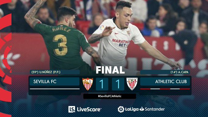 Liga: Capa non basta all’Athletic, l’autogol di Nunez salva il Siviglia preview